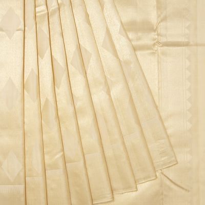 Kanchipuram Silk Tissue Geometrical Brocade Cream Saree