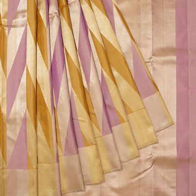 Kanchipuram Silk Tissue Geometrical Brocade Pastel Pink Saree