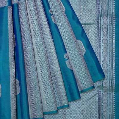 Kanchipuram Silk Antique Zari Brocade Teal Blue Saree