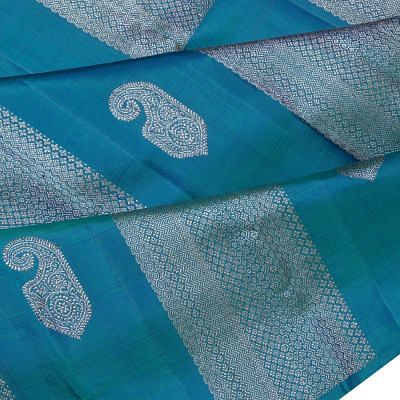 Kanchipuram Silk Antique Zari Brocade Teal Blue Saree