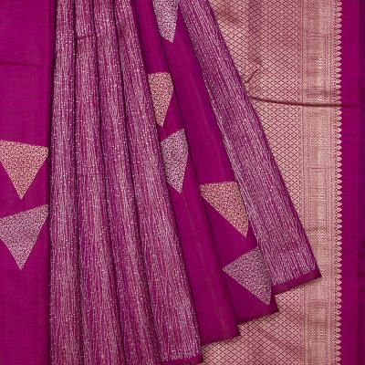 Kanchipuram Silk Antique Zari Geometrical Brocade Pink Saree