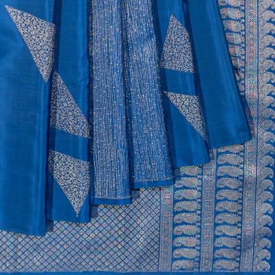 Kanchipuram Silk Geometrical Brocade Royal Blue Antique Zari Saree