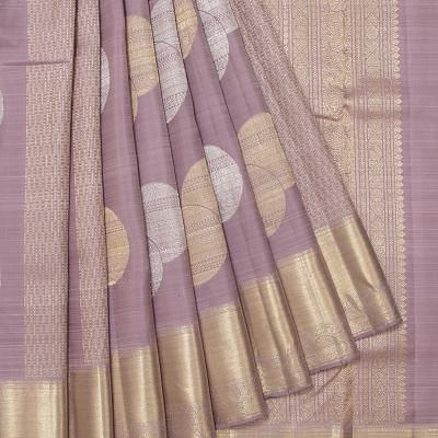 Kanchipuram Silk Vertical Lines And Butta Lavender Saree
