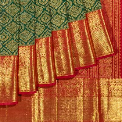 Kanchipuram Silk Floral Brocade Bottle Green Saree