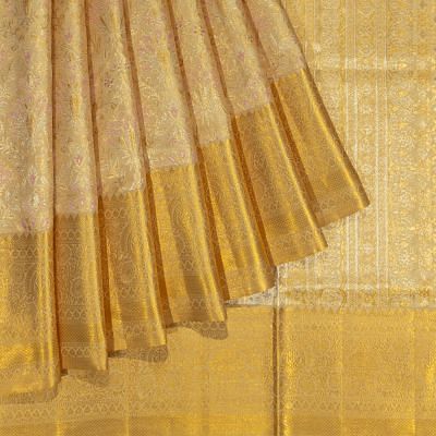 Kanchipuram Silk Tissue Brocade Cream Saree