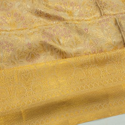 Kanchipuram Silk Tissue Brocade Cream Saree