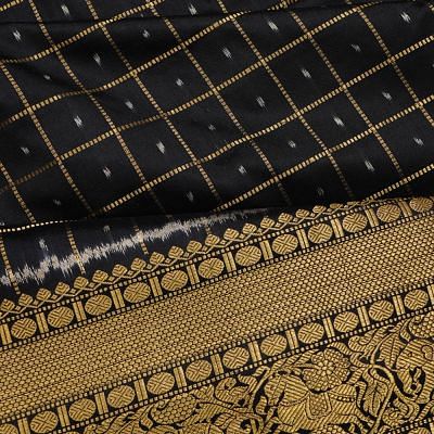 Kanchipuram Silk Ikat And Checks Black Saree