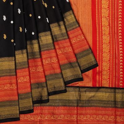 Kanchipuram Silk Twill Butta Black Saree