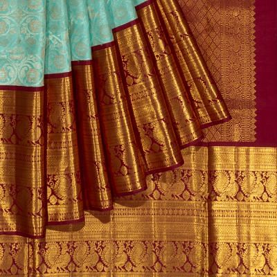 Kanchipuram Silk Tissue Brocade Sky Blue Saree