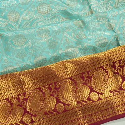 Kanchipuram Silk Tissue Brocade Sky Blue Saree