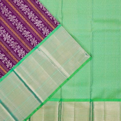 Kanchipuram Silk Vertical Lines And Brocade Purple Saree