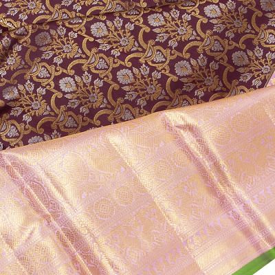 Kanchipuram Silk Brocade Brown Saree