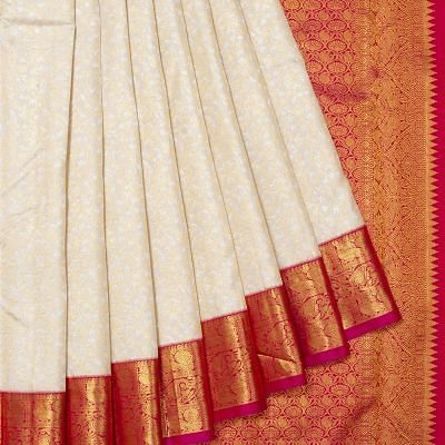 Kanchipuram Silk Brocade Off White Saree