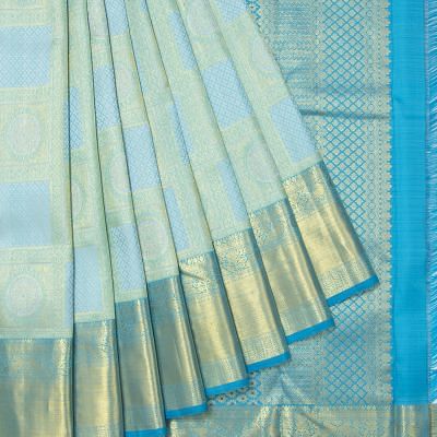 Kanchipuram Silk Checks And Brocade Pastel Blue Saree
