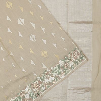 Tussar Jute Butta Beige Saree With Embroidery Border