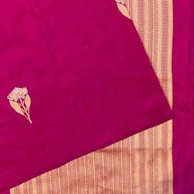 Banarasi Katan Silk Butta Magenta Pink Saree