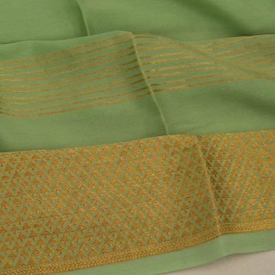Georgette Horizontal Lines Pastel Green Saree With Kalamkari Pallu