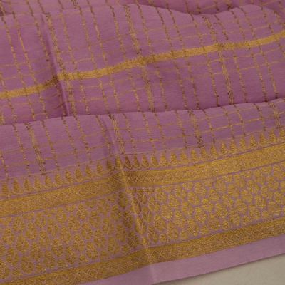 Georgette Horizontal Lines And Checks Lavender Saree With Kalamkari Pallu