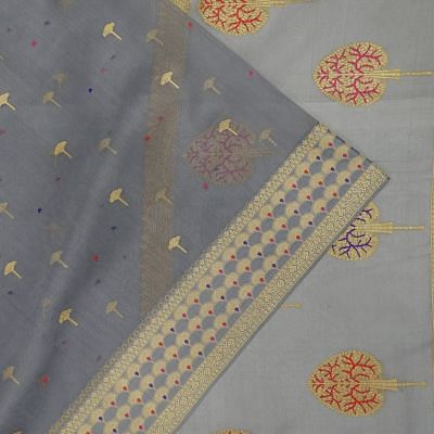 Banarasi Kora Organza Butta Grey Saree