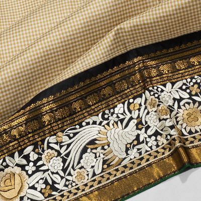 Parsi Gara x Kanchipuram Silk Checks Cream Saree