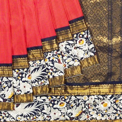 Parsi Gara x Kanchipuram Silk Checks Red Saree