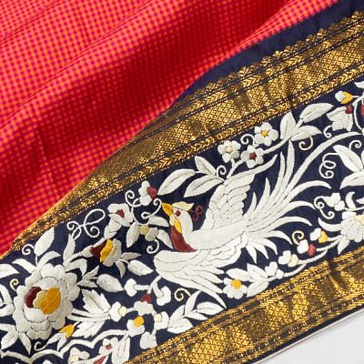 Parsi Gara x Kanchipuram Silk Checks Red Saree