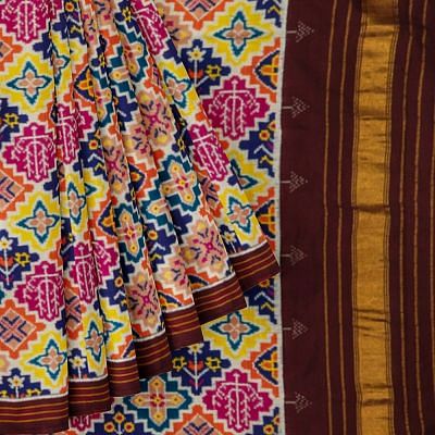Semi Patan Patola Silk Ikat 8 Figure Multi-Color Saree
