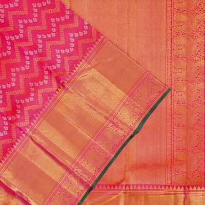 Kanchipuram Silk Zig Zag Lines Pink Saree