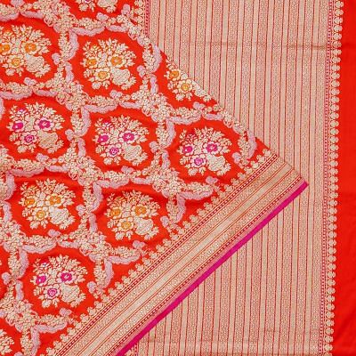 Banarasi Silk Kadwa Jangla And Butta Red Saree