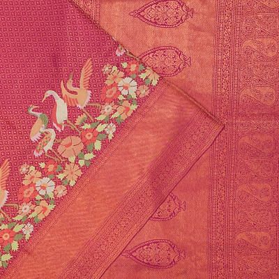 Kanchipuram Silk Brocade Pink Saree With Embroidery