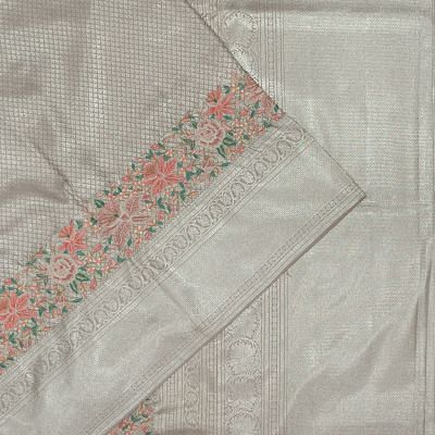 Kanchipuram Silk Brocade Snuff Saree With Embroidery