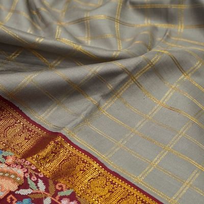 Kanchipuram Silk Checks Grey Saree