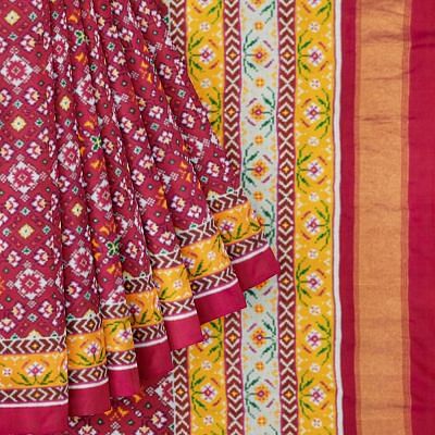 Patan Patola Silk Double Ikat Navaratna Pink Saree
