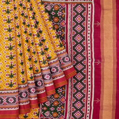 Patan Patola Silk Double Ikat Yellow Saree