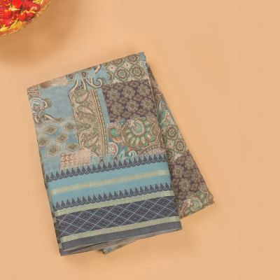 Chanderi Cotton Floral Printed Pastel Blue Saree