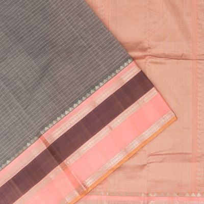 Chettinad Cotton Horizontal Lines Grey Saree