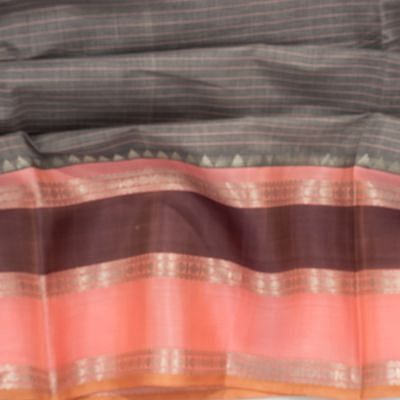 Chettinad Cotton Horizontal Lines Grey Saree