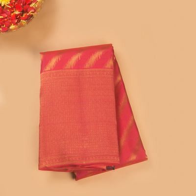 Taranga Kanchi Silk Diagonal Lines Dual Tone Pink And Orange Saree