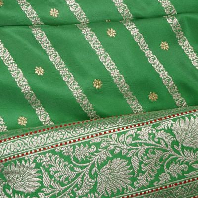 Banarasi Silk Vertical Lines And Butta Green Saree