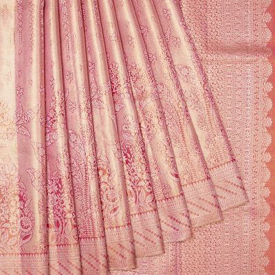 Kanchipuram Silk Tissue Diagonal Lines And Brocade Pastel Pink Saree