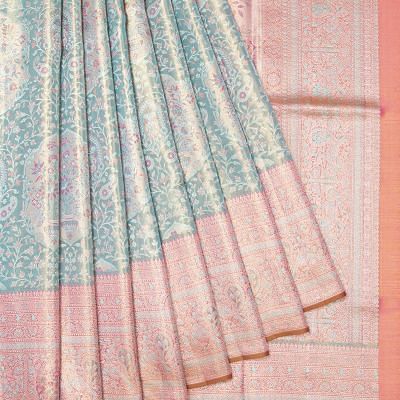 Kanchipuram Silk Tissue Brocade Pastel Blue Saree