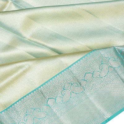 Kanchipuram Silk Tissue Diagonal Lines Sea Green Saree