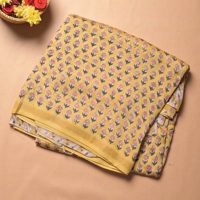 Chanderi Cotton Floral Printed Yellow Saree