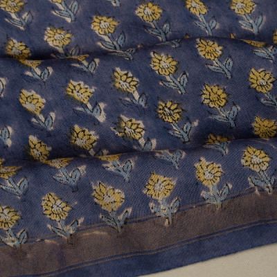 Chanderi Cotton Floral Printed Dark Blue Saree