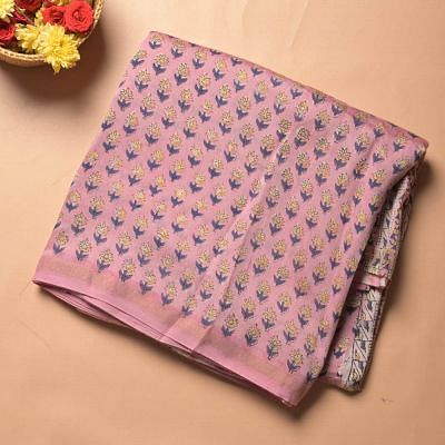 Chanderi Cotton Floral Printed Pink Saree