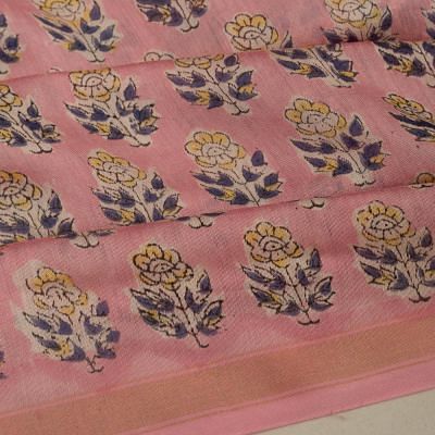 Chanderi Cotton Floral Printed Pastel Pink Saree
