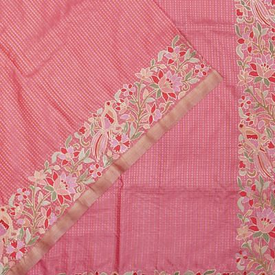 Kanchipuram Silk Brocade Pink Saree With Embroidery