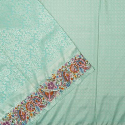 Kanchipuram Silk Brocade Sea Blue Saree With Embroidery Border