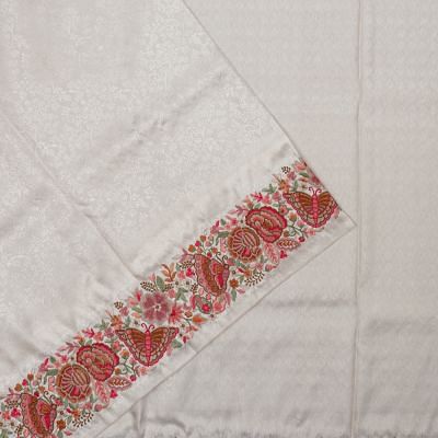 Kanchipuram Silk Brocade White Saree With Embroidery Border