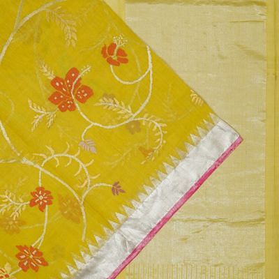 Ponduru Handspun Cotton All Over Jamdani Lemon Yellow Saree